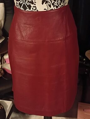Vintage Valerie Stevens Red Leather Pencil Skirt